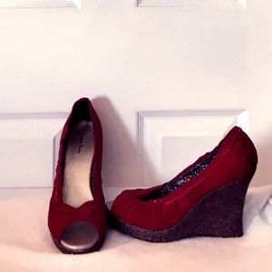 Suede Wedge Heels in Gorgeous Red